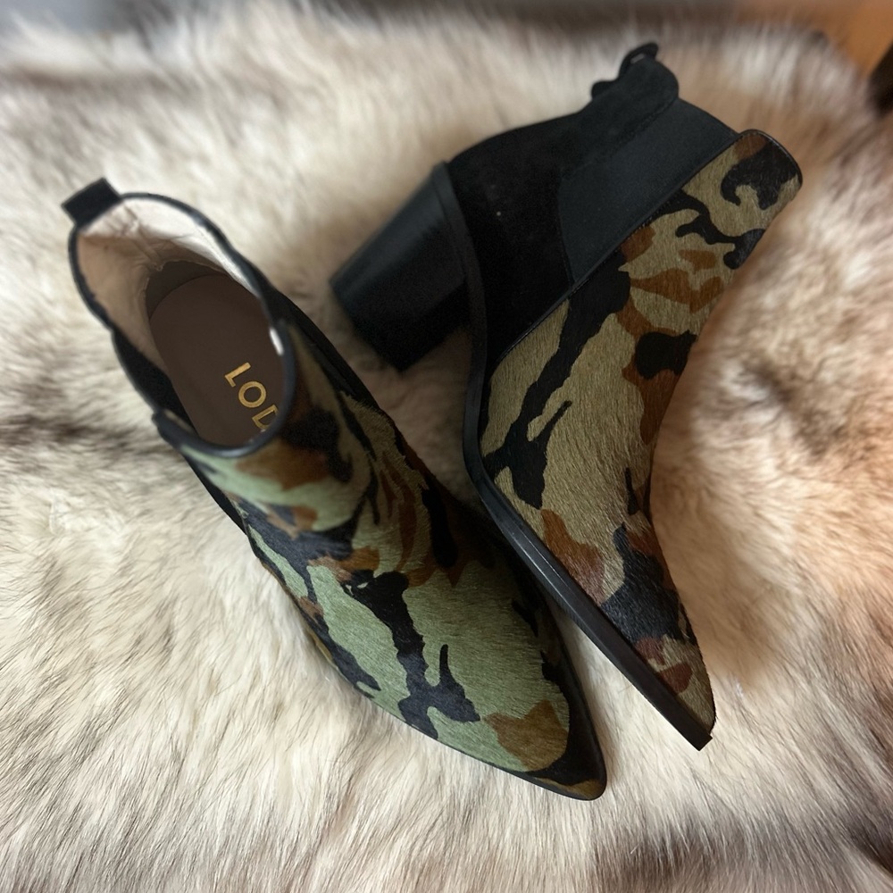 Lodi pony hair camo booties